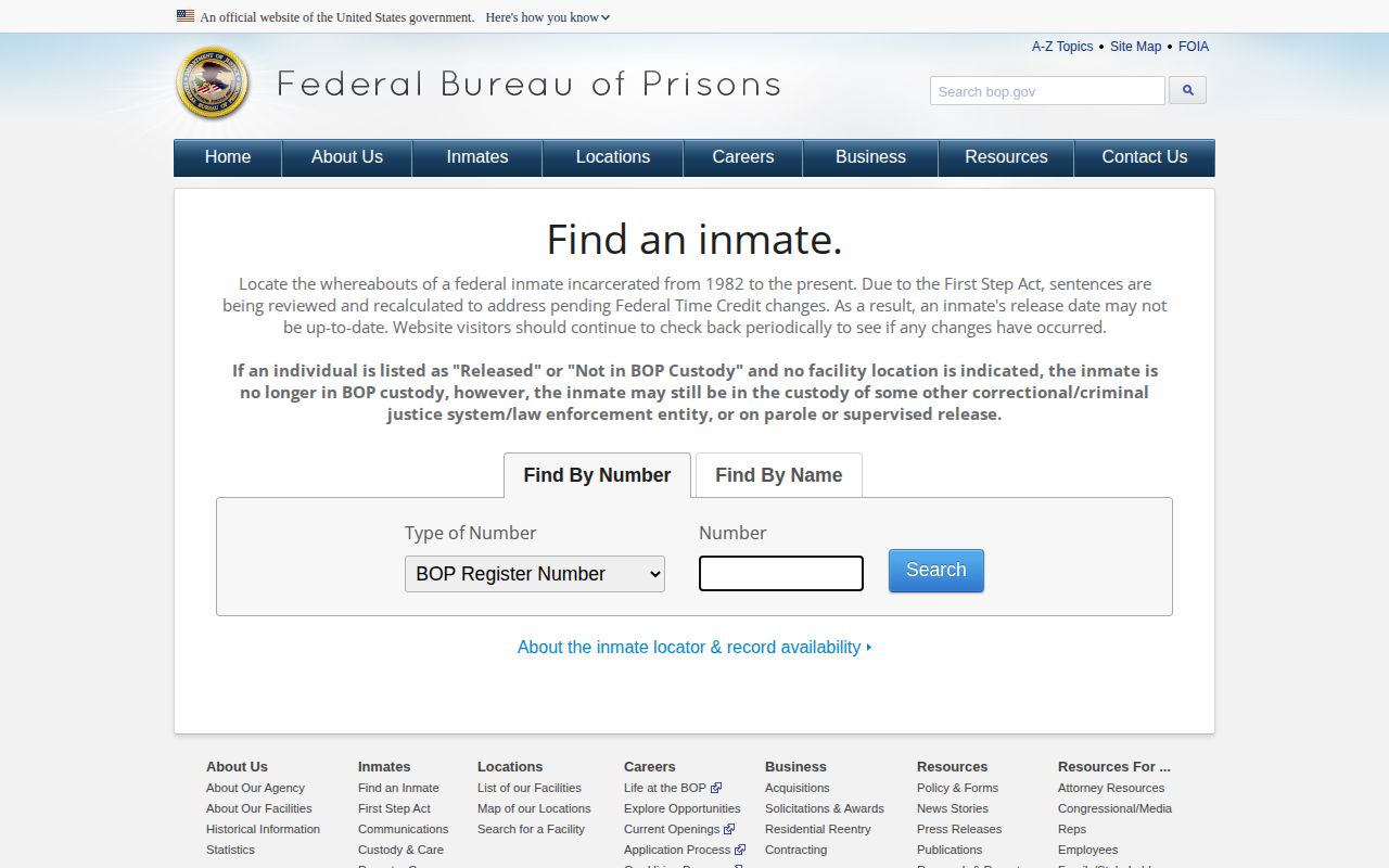 BOP locator used after Iron County USMS contract custody