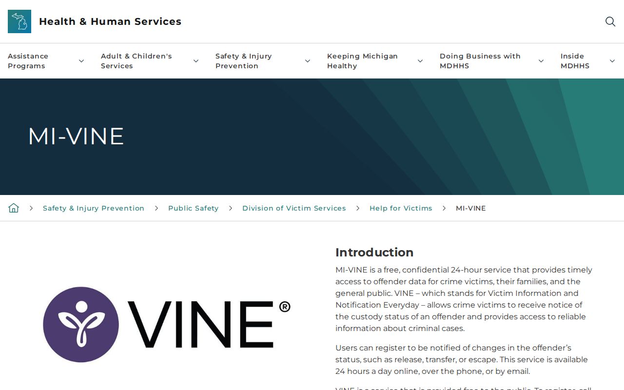 MI-VINE notifications for Iron County release events