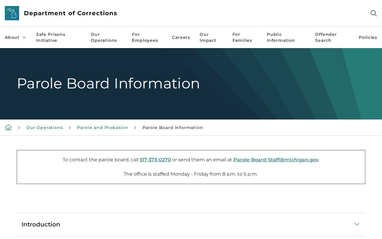 Michigan Parole Board authority for Iron County parole records